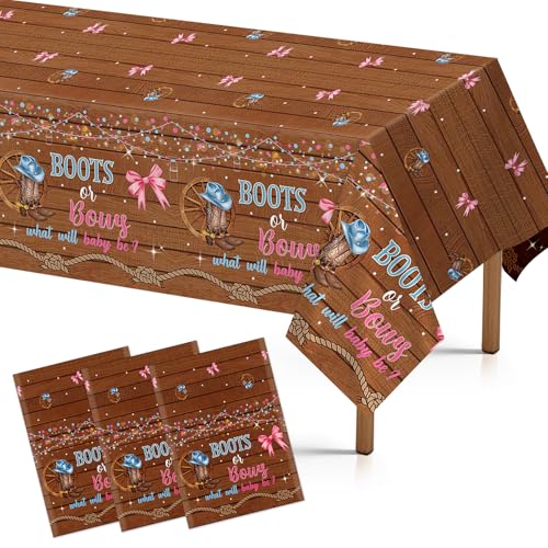 Grencian 3Pcs Boots or Bows Gender Reveal Tablecloth 54" x 108"