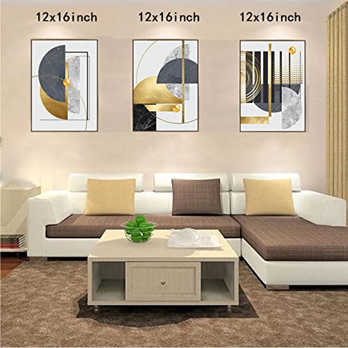 3Pcs Gold Canvas Wall Art Decor, Nordic Luxury Geometric Abstract Grey Black And Gold Framed Painting Poster Print For Living Room, Marble Wall Painting For Bedroom Dining Room 12X16 Inch #TOP1