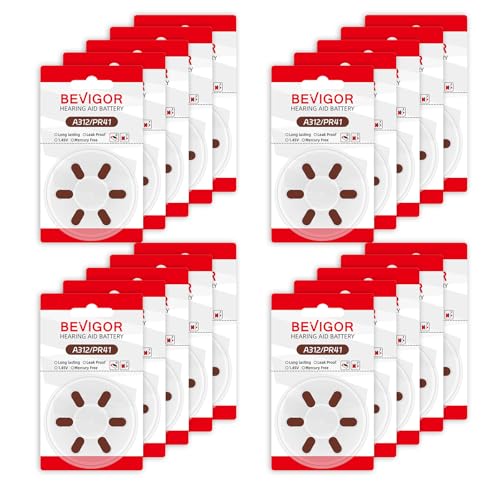 BEVIGOR Hearing Aid Batteries Size 312, Mercury Free (120 Count), Easy to Open and Carry, 1.4V, Long Lasting Batteries