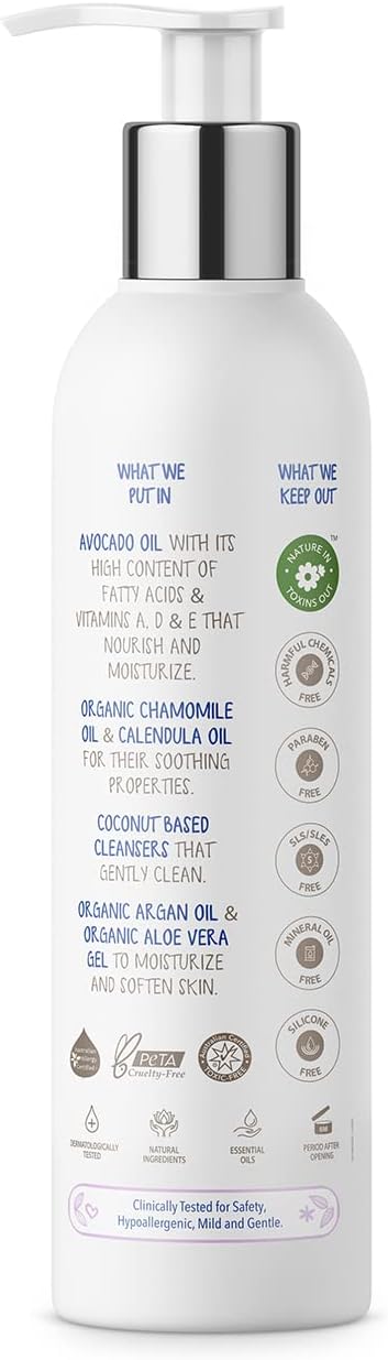 The Moms Co. Tear-Free Natural Baby Wash with Calendula, Avocado Oils and USDA-Certified Organic Oils Like Argan, Chamomile (200 ml)