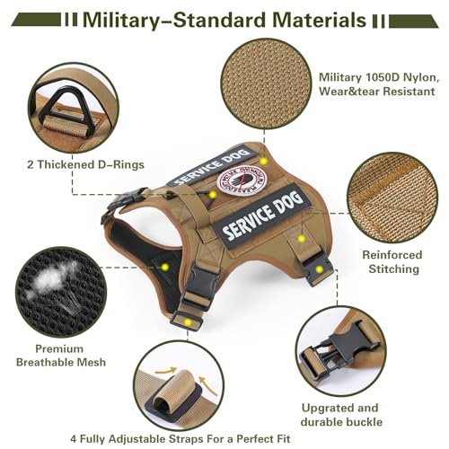 Belababy Tactical Anti Pull Dog Harness Small Medium Large, Adjustable Front Clip Service Dog Vest with Handle - Image 2