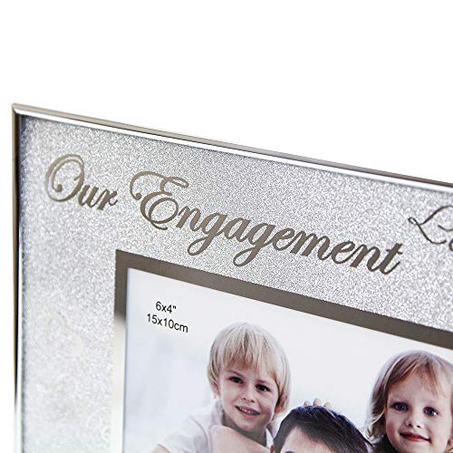 Happy Homewares Silver Glitter Effect And Nickel Plated Metal Engagement Picture Frame With Hearts And Glass Cover| Lovely Engagement Gift Idea #TOP1