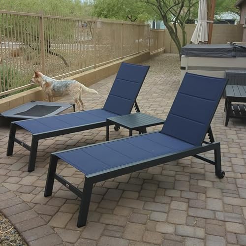 Image of PURPLE LEAF Outdoor Chaise Lounge Set of 2 Aluminum Patio Lounge Chair with Wheels and Side Table Pool Chaise Lounge Chair for Outdoor Backyard Poolside Navy Blue
