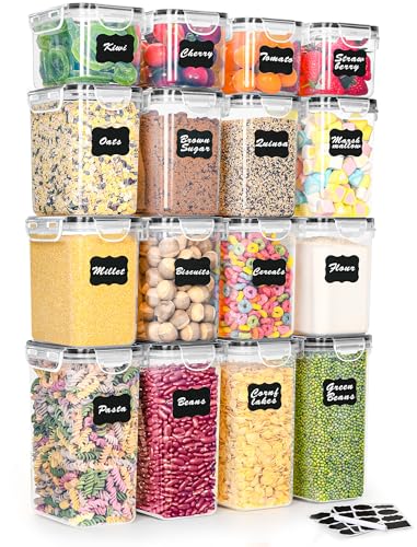 L LONGANCHANG Botes Cocina Almacenaje de Plástico 16 Piezas - Hermeticos Contenedores Cocina con Tapa - Recipientes para Alimentos Sellados de Plástico para Cereales, Harina, Golosinas para Mascotas