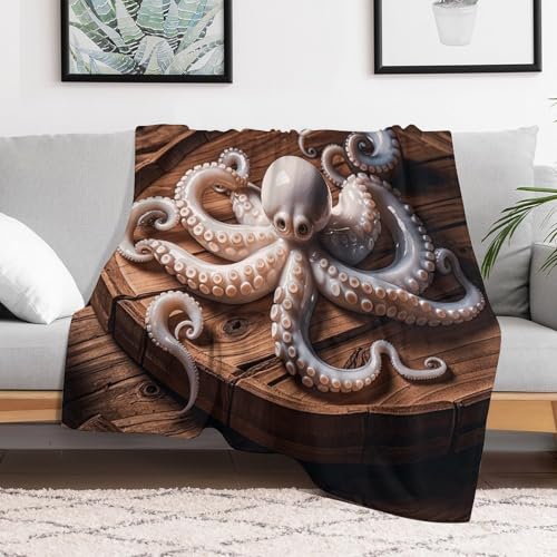 Couverture polaire flanelle canapé motif pieuvre pour cocooning