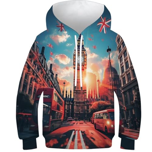Sweat à capuche Londres 3D anti-froid pour adolescent de 12 à 14 ans