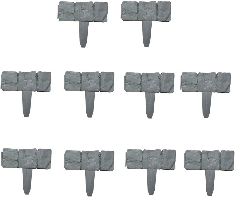 Meetoz Black, Green Garden Pp Fence Edging - 10Pcs Home Garden Border Plastic Stone Edging For Lawn, Yard, Flower Plant Bed, Diy Landscape Decoration