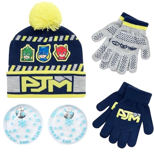 Image of PJ Masks Winter Hat and 2 Pair of Gloves or Mittens Set (Age 2-7)