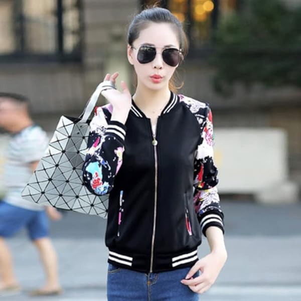 CHONG FENG XIA Dames bloemenpatchwork-jas, lente, dunne herfst, Koreaanse, dunne jas, korte sportkleding voor dames, kleur blok S, Color Block, S