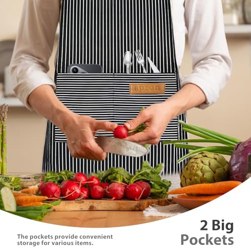 TREASO 2 Pack Aprons for Women with Pockets, Kitchen Cooking Apron for Men, Adjustable Apron Suitable for Chefs, Waiters, Baking, and Nail Technicians - Thumbnail 4