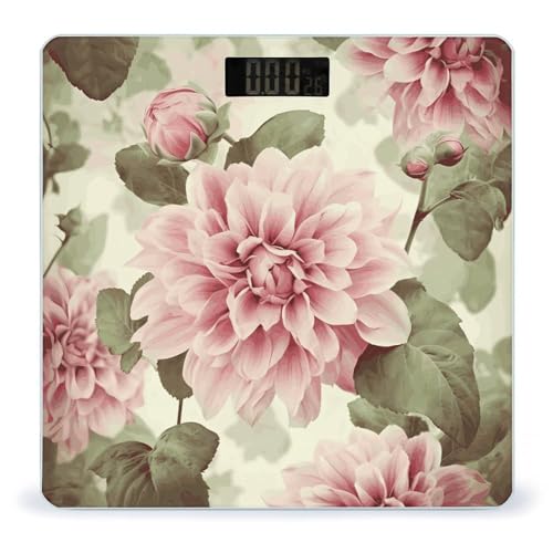 Báscula digital para baño con diseño vintage y flor rosa miniatura 1