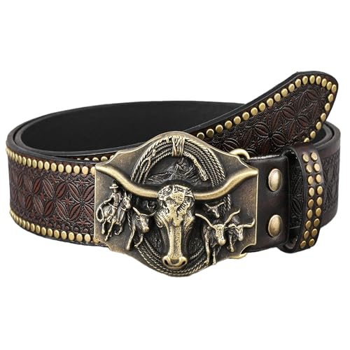 Western Cowboy Belt For Men Women Wide Waist Leather Belt With Vintage Buckle Belt for Jeans Rodeo