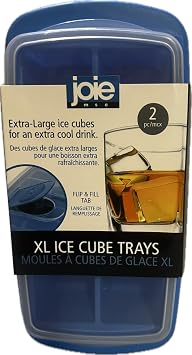 Joie XL Ice Cube Trays with Lids, Extra-Large Cubes, Flip & Fill Tab, 2 Pack Blue