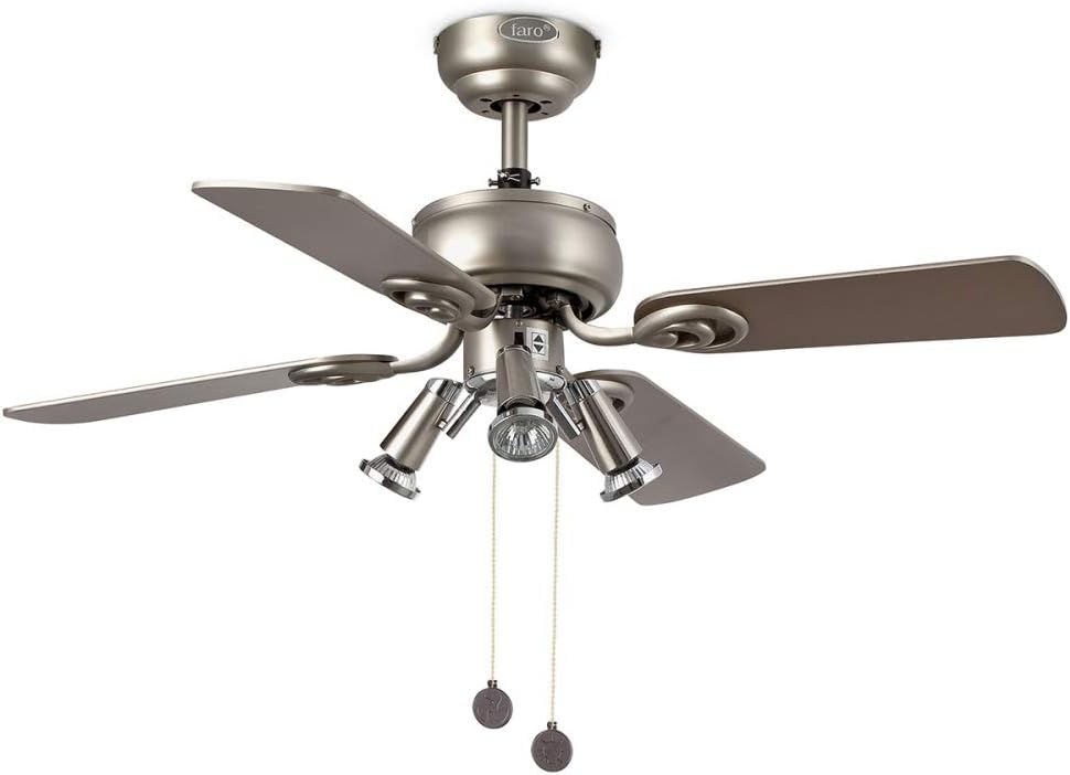Faro Barcelona Galapago 33301 – Fan with Light (Bulb Included), Steel and MDF Wooden Blades [Energy Class A]