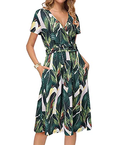 Image of Newshows Women's Pockets Wrap V Neck Floral Summer Vacation Casual Sundress | Wrinkle Free, Stretchy, Summer Beach Floral Sundress 2026, Casual Dress for Vacation, Guaduation, Side Pockets, A-line