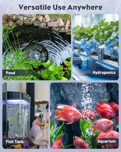 Pawfly Aquarium-Luftpumpe, 416 L/h Luftpumpe für Aquarien bis zu 606 L, extrem leise, einstellbare Sauerstoffpumpe mit Luftschlauch, Ausströmerstein und Rückschlagventil, Belüfter für Fische