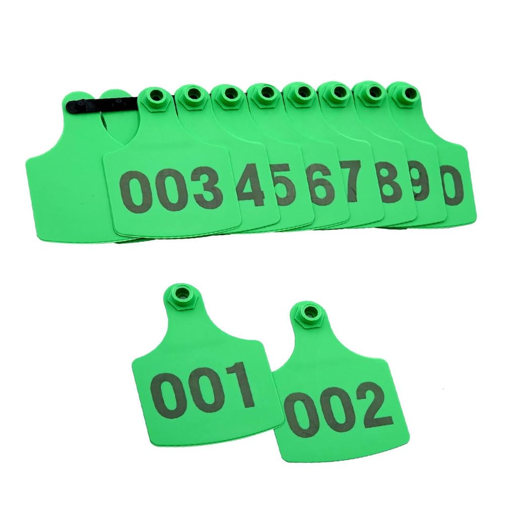 Ohrnummer Schwein/Schaf/CAG Ohrnummer 001-100/101-200/201-300/301-400/401-500. Erhältlich in 6 Farben, um leicht Tiere zu verwalten (Bleu, Rouge, Jaune, Vert, Rose, Orange) Grün calf001-100