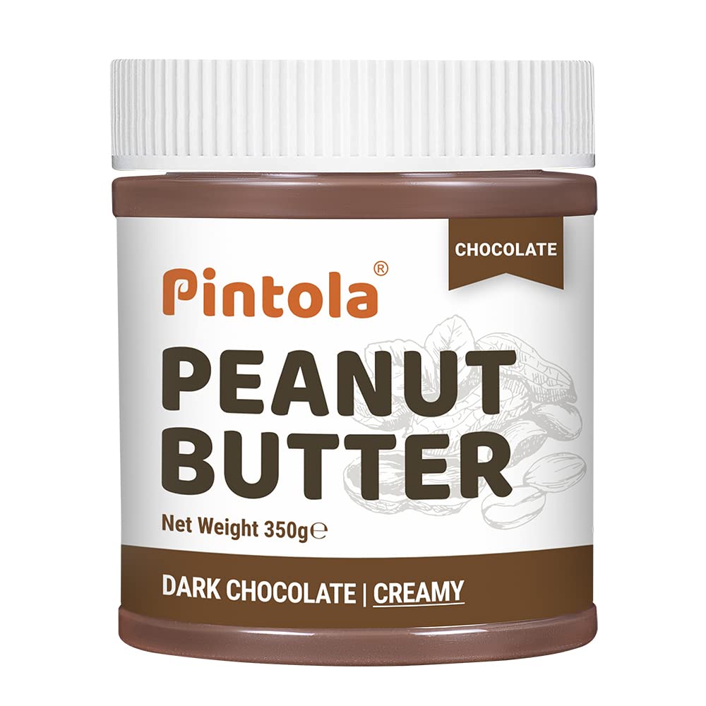 Pintola Peanut Butter Chocolate Flavour Creamy 350g - 18.6g Protein & 5.2g Dietary Fiber, Made with Premium Roasted Nuts & Cocoa, Gluten Free, Zero Cholesterol & Trans Fat, Vit E & B3, Dark Chocolate