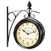 Price comparison product image MONZANA® Double Side Station Wall Clock | Vintage Style Two Sided Dual Faced Dial Metal Wrought Iron Retro Clock | Indoor Outdoor Use | 2x Battery Powered Quartz Movements | Black