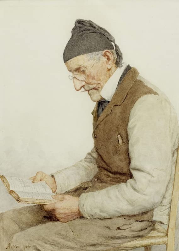 Tableau fermier lisant Albert 60x90cm pour réchauffer un mur blanc avec une toile d'art