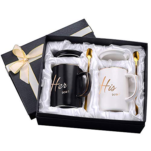 Get Special Price Wedding Gift/Couples Gift Her vows and His vows Mr and Mrs Coffee Mugs Set Gift for Valentines Day/Bride and Groom/Engagement/Wedding/Married Couples Anniversary-Ceramic Marble Cups with Gift Card