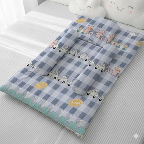 Image of StarAndDaisy Newborn Baby Bedding Nest Cotton Cushioned Mattress Sheet with 2 Side Bolster Pillows & 1 Head Pillow Breathable & Soft Boys & Girl Design Bunny Print