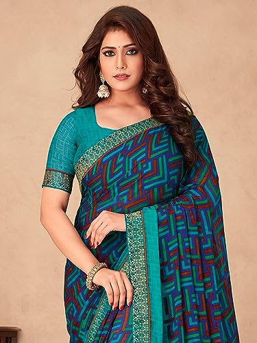 Image of AKHILAM Women's Chiffon Black Embellished Designer Saree With Blouse Piece