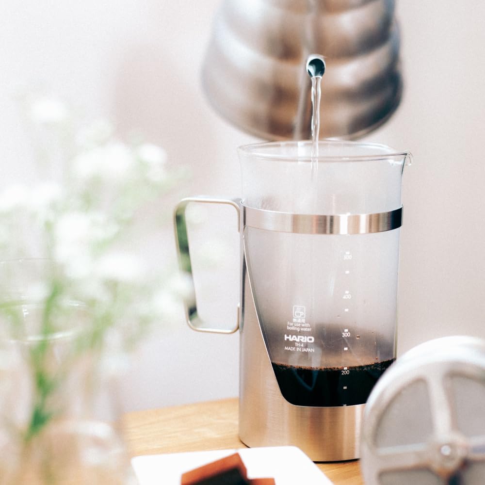 HARIO THSV-4-HSV Hairline Silver Pressed Coffee, Heat Resistant Glass, Stainless Steel, Practical Capacity, 20.3 fl oz (600 ml)