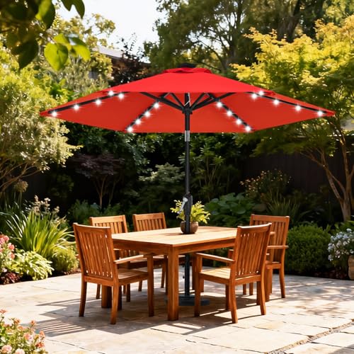Image of ABCCANOPY Durable Solar Led Patio Umbrellas with 24LED Lights 7.5FT with 6 Sturdy Ribs (Logo Red)