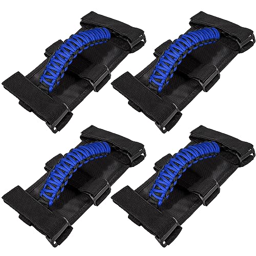4 x Roll Bar Grab Handles Grip Handle for Jeep Wrangler JK JKU JL JLU TJ YJ Sports Sahara Freedom Rubicon Unlimited Gladiator JT 1955-2023 UTV ATV Premium 550 Paracord Interior Accessories (Blue)