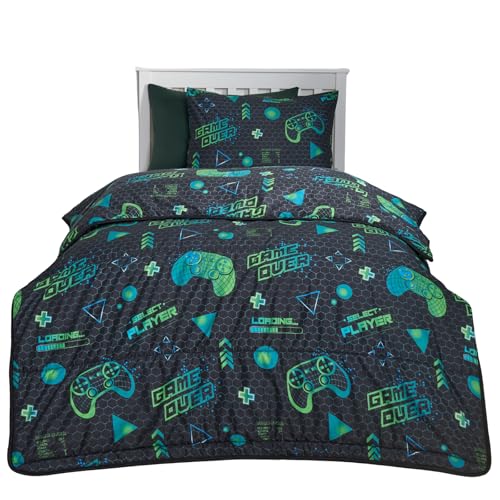 OHS Gaming Coverless Duvet Single, Reversible Washable Coverless Duvets Camping Sleepovers Travel Duvet Super Soft Comfy Single Duvets with Pillowcase, 10.5 Tog