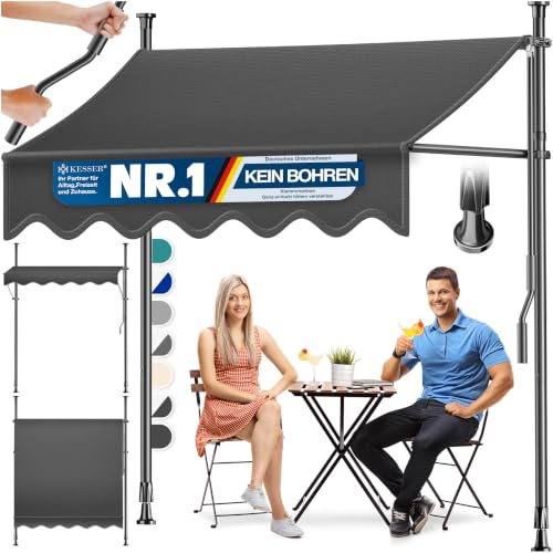 KESSER® Toldo para balcón con manivela, toldo para Balcones, Resistente a los Rayos UV, Regulable en Altura, Repelente al Agua, protección Solar, Cubierta para Patios, Antracita 200cm