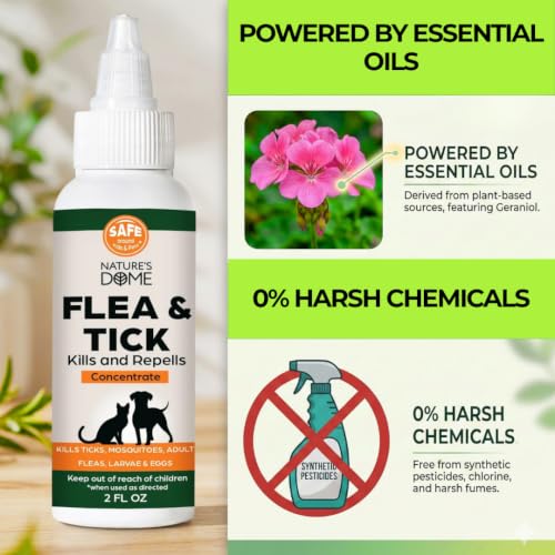 Image of Flea Spray for Home - Nature's Dome Flea & Tick Concentrate 2 oz | Mix with Water, Makes a Full Spray Bottle | Kills & Repels Fleas and Ticks on Carpets, Furniture, Bedding & Pet Areas | Plant-Based