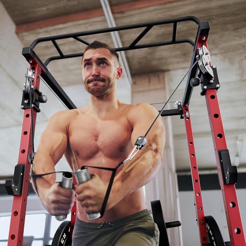 Image of RitFit Multi-Function Garage & Home Gym Package Includes 1200LBS Power Cage PPC03 /P3 with Cable Crossover System, Weight Bench, Olympic Barbell Weight Set, Full Body Workout
