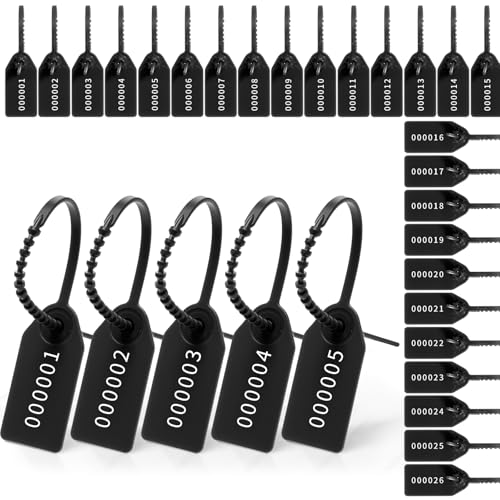 Nuanchu 100 Pcs Plastic Tamper Seals, Numbered Zip Ties for Fire Extinguisher Pull Tight Security Tags Disposable Self-Locking Signage, 170mm Length(Black)