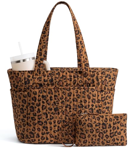 Bagstellar Quilted Tote Bag for Women Puffer Cotton Zip Laptop Work Tote Purses Handbag for Teacher Nurse Travel School