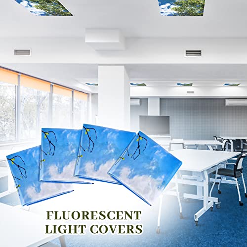 Image of Hortsun 4 Pack Fluorescent Light Covers 4 x 2 Feet Magnetic Light Cover for Drop Ceiling, Fluorescent Ceiling Shade Filters for Office Classroom Home Hospital Decor(Sunny)