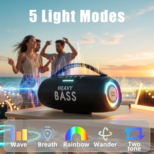 HEAVY BASS Speakers Bluetooth Wireless, 80W Max Loud Portable Speaker with Deep Bass, 20H Playtime, IPX6 Waterproof, Dual Pairing, Perfect for Home,Party,Travel,Outdoors by HEAVY BASS - Used condition - Image 5
