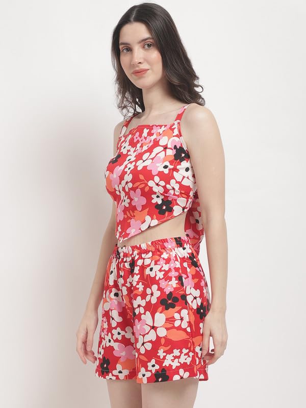 EROTISSCH Women Printed Shoulder Straps Full Coverage Swim Set Red 1