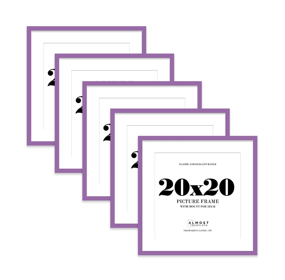 20x20 Purple Picture Frame with Mount for 18x18 Photos, Prints - Modern Square Wall Frame, Set of 5