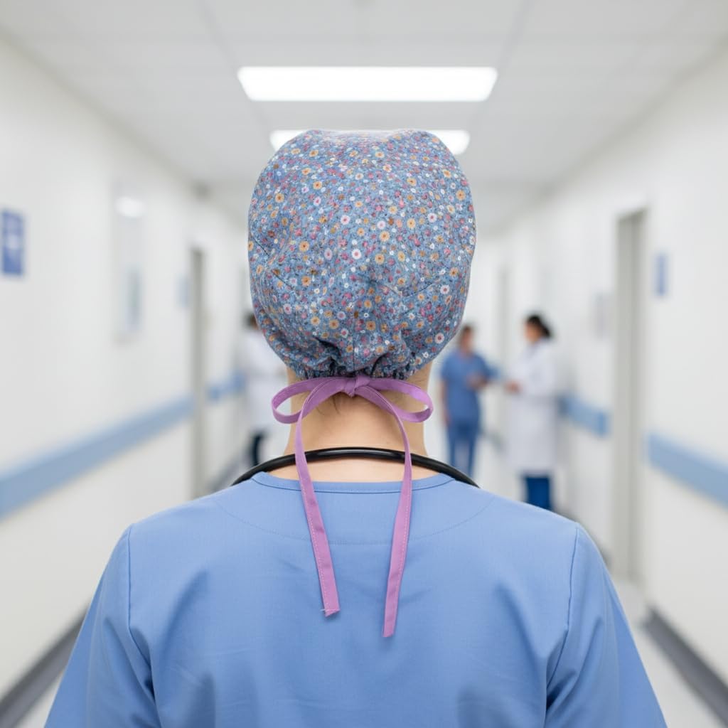 Surgical Cap for Women and Men – Wide Fit, Cotton Tie Back & Elastic – Non-Slip Medical Scrub Cap for Nurses, Doctors, Chefs