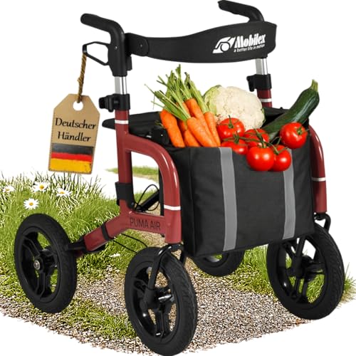 FabaCare Outdoor-Rollator Puma Air rot mit Luftbereifung
