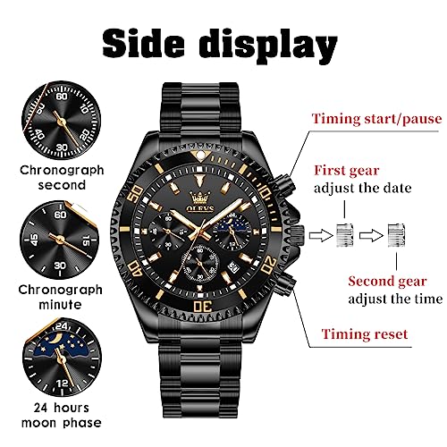 Image of OLEVS Men's Waterproof Watches Stainless Steel Waterproof Chronograph Wrist Watches Luxury Dress White Luminous Big Face Analog Quartz Male Watches