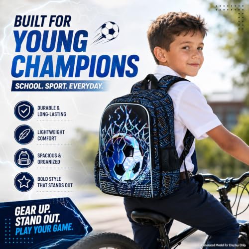 Image of HPJGD 3PCS Kids Backpack for Boys, Water Resistant Soccer Bookbag Set with Lunch Box, Cute School Bag for Preschool Toddler