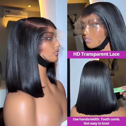 Perruque bob ondulé frisé cheveux humains sans colle 16" HD