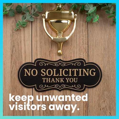 Image of ExcelMark Premium No Soliciting Sign for House - Made in the USA (Small - 2 inchx 5 inch, Black with Gold Letters)