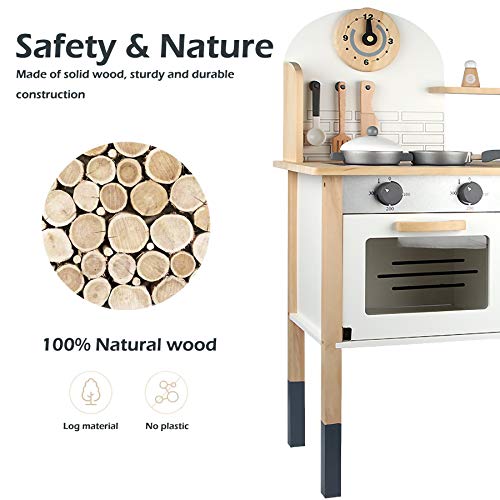 Toddlers Wooden Pretend Play Kitchen Set for Kids , Best Toys Gifts for Boys and Girls - with Cookware Accessories - Thumbnail 6
