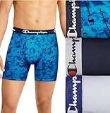Champion Mens Underwear Briefs, Everyday Active, Lightweight Stretch, Multi-pack Boxer, Blue Print With Champion Logo/Navy/Silverstone - 3 Pack, XX-Large US