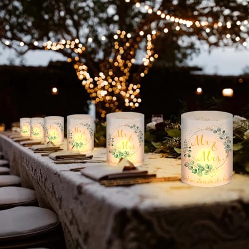 12 lampy z ochroną przed wiatrem na stół na wesele, dekoracja weselna na stół do świec, ozdoby Mr & Mrs na weselu, lampy z ochroną przed wiatrem na rocznicę ślubu, dekoracja na stół na złote wesele