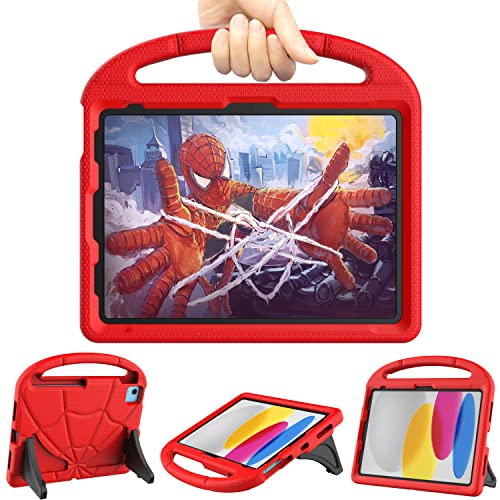 Lainergie Kids Case for iPad 11th/10th Generation 2025/2022 iPad 10.9 Case 10th Generation Lightweight Shockproof Kids Friendly Cover with Handle Kickstand for 10.9 iPad 10th Gen 2022 Red